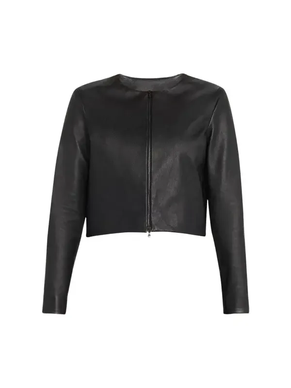 SUSAN BENDER Stretch Leather Long-Sleeve Cardigan Jacket