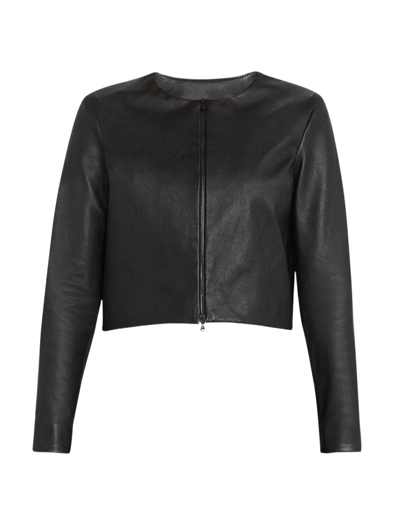SUSAN BENDER Stretch Leather Long-Sleeve Cardigan Jacket