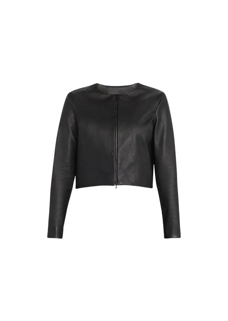SUSAN BENDER Stretch Leather Long-Sleeve Cardigan Jacket | Image 1 SUSAN BENDER Stretch Leather Long-Sleeve Cardigan Jacket | Image 1