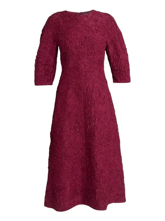 Alin Crushed Silk Curved-Sleeve Midi Dress Alin Crushed Silk Curved-Sleeve Midi Dress
