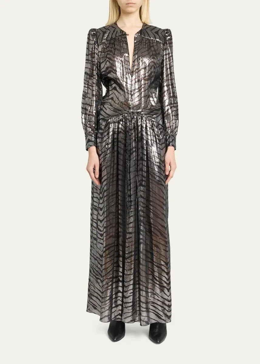 Isabel Marant Felby Metallic Tiger-Print Long-Sleeve Maxi Dress | Thumbnail 2