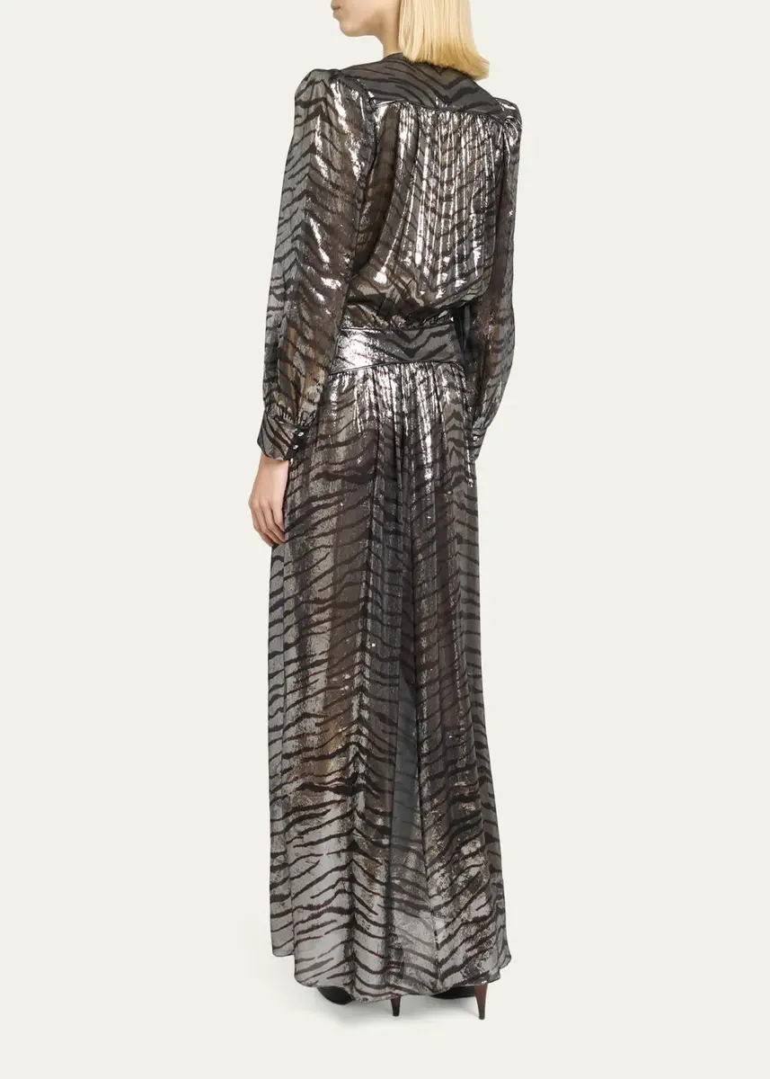 Isabel Marant Felby Metallic Tiger-Print Long-Sleeve Maxi Dress | Thumbnail 3