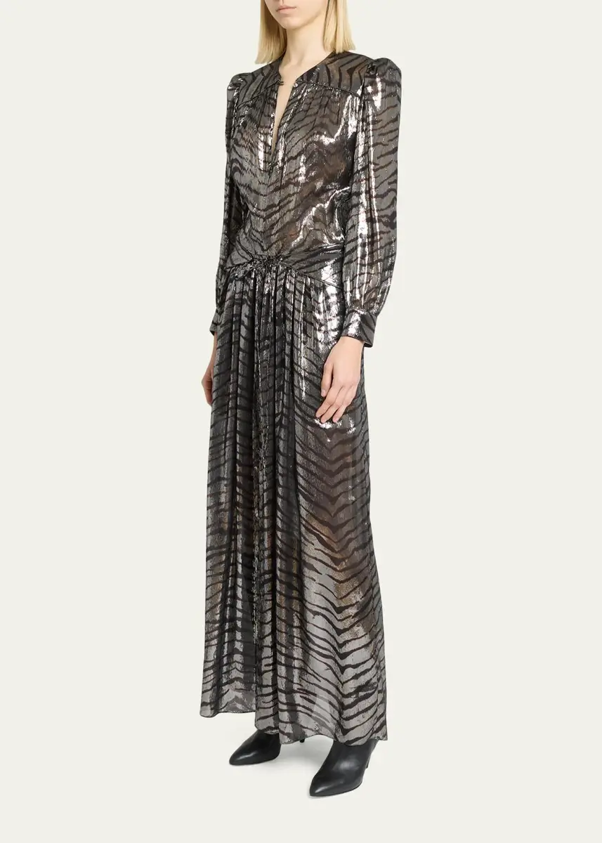 Isabel Marant Felby Metallic Tiger-Print Long-Sleeve Maxi Dress | Thumbnail 4