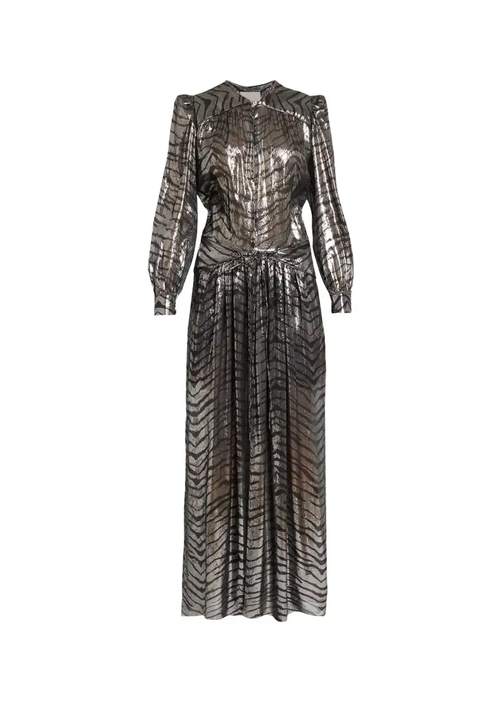 Isabel Marant Felby Metallic Tiger-Print Long-Sleeve Maxi Dress | Image 1 Isabel Marant Felby Metallic Tiger-Print Long-Sleeve Maxi Dress | Image 1
