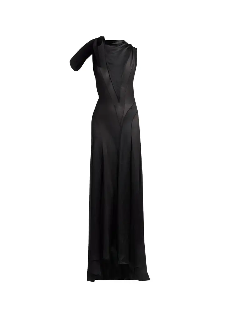 McQueen Sleeveless Bow Silk Georgette & Satin Paneled Maxi Dress | Image 1 McQueen Sleeveless Bow Silk Georgette & Satin Paneled Maxi Dress | Image 1