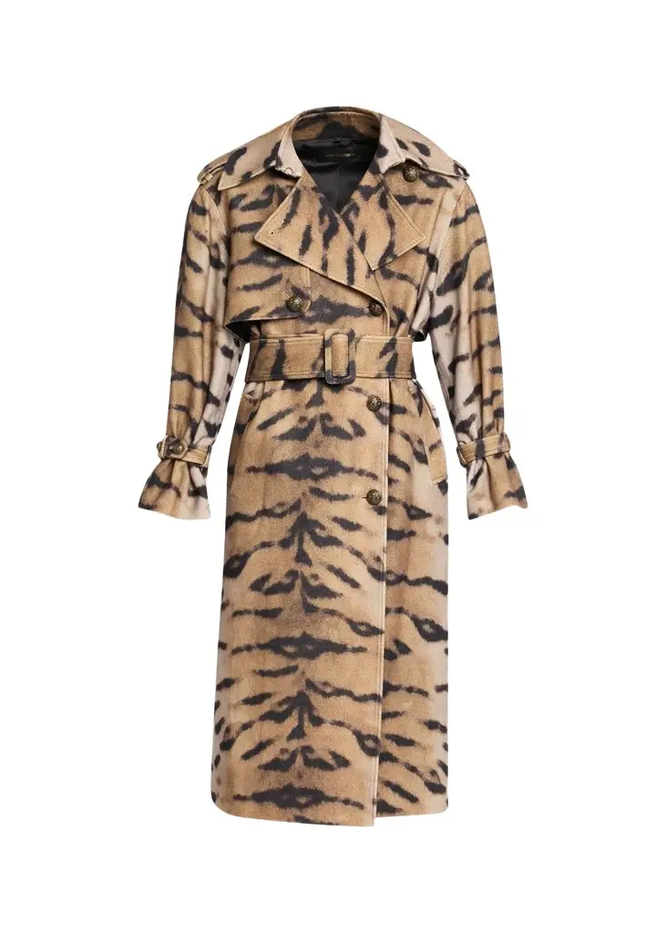Kobi Halperin Nicole Tiger-Print Wool Trench Coat