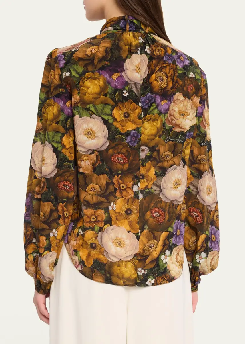 Adam Lippes Joan Floral Silk Neck Scarf Long-Sleeve Top | Thumbnail 3 Adam Lippes Joan Floral Silk Neck Scarf Long-Sleeve Top | Thumbnail 3