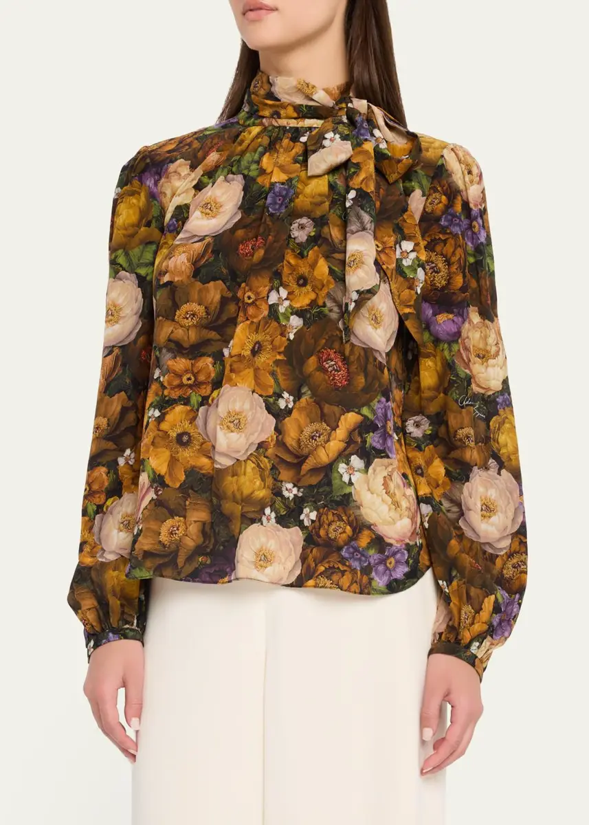 Adam Lippes Joan Floral Silk Neck Scarf Long-Sleeve Top | Thumbnail 4 Adam Lippes Joan Floral Silk Neck Scarf Long-Sleeve Top | Thumbnail 4