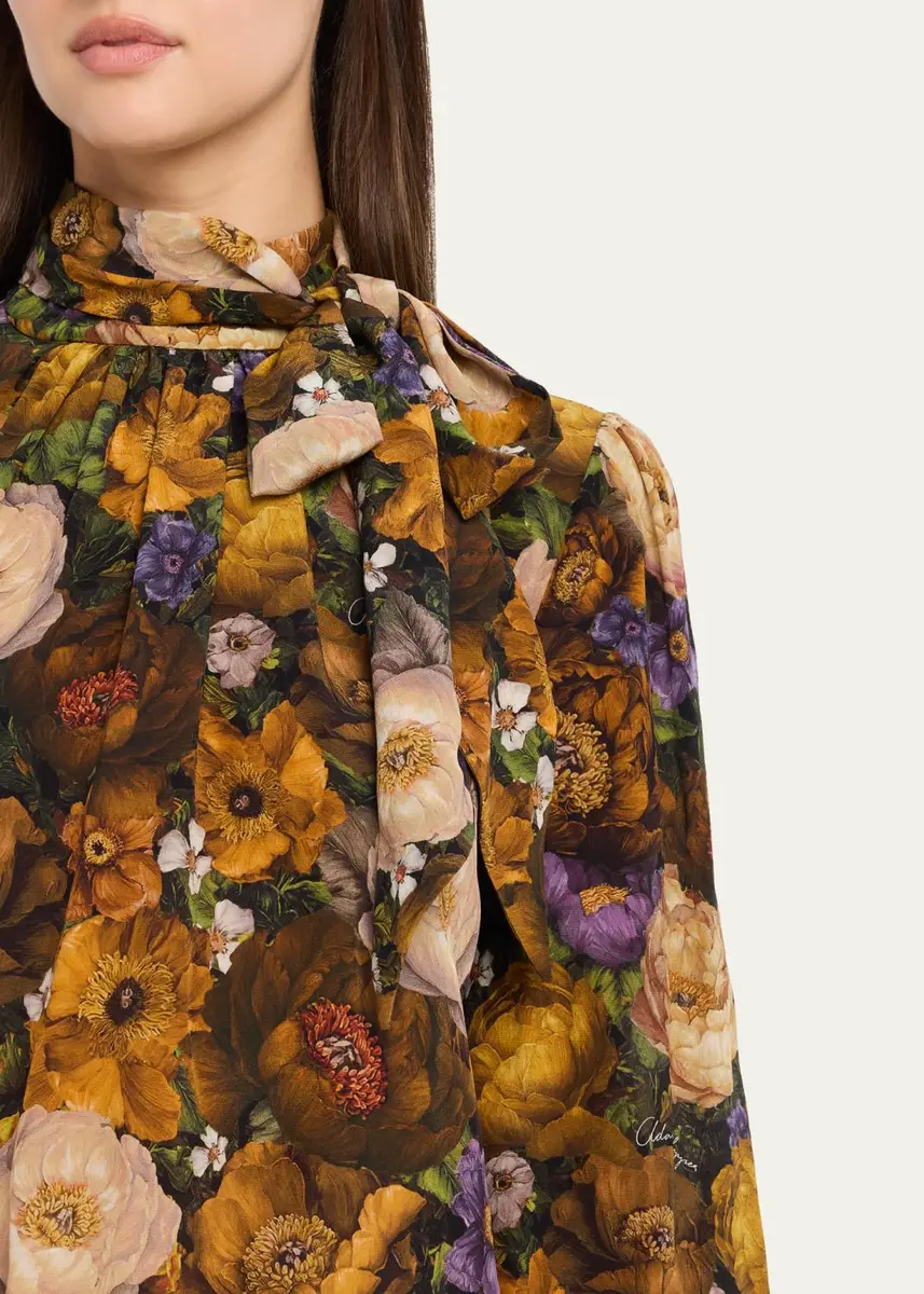 Adam Lippes Joan Floral Silk Neck Scarf Long-Sleeve Top | Thumbnail 5 Adam Lippes Joan Floral Silk Neck Scarf Long-Sleeve Top | Thumbnail 5