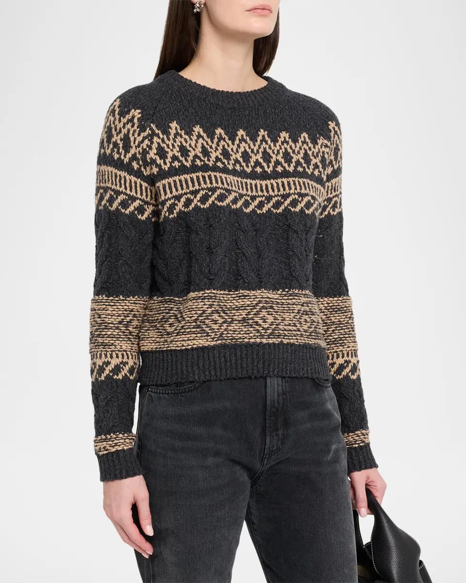 Autumn Cashmere Cable-Knit Fair Isle Cotton Sweater | Thumbnail 4 Autumn Cashmere Cable-Knit Fair Isle Cotton Sweater | Thumbnail 4