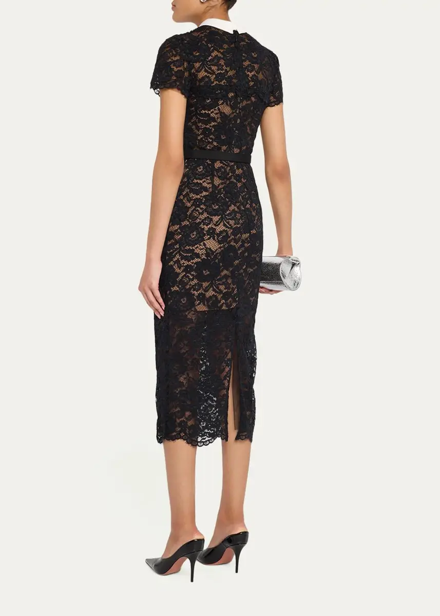 Self-Portrait Lace Contrast Collar Midi Dress | Thumbnail 3