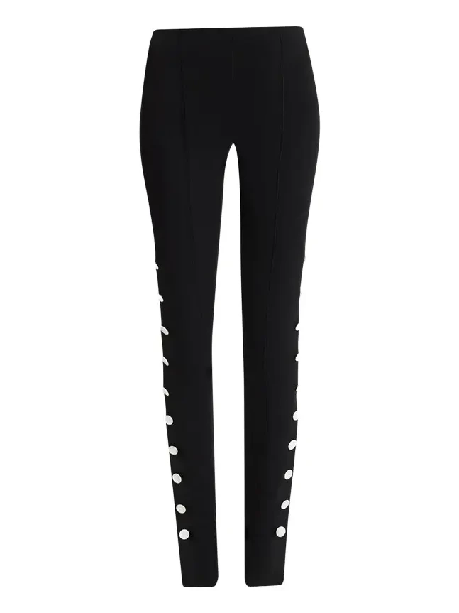 Martina Buttoned Sides Skinny-Leg Pants