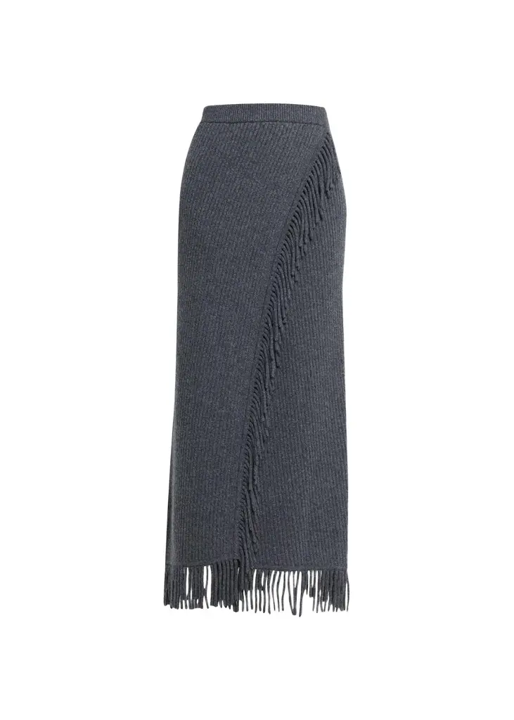 Simkhai Casey Ribbed Fringe-Trim Midi Skirt | Image 1 Simkhai Casey Ribbed Fringe-Trim Midi Skirt | Image 1