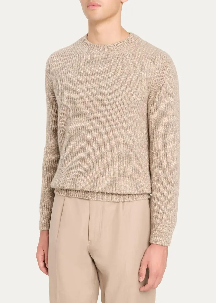 Cesare Attolini Men's Cashmere Rib-Knit Crewneck Sweater | Thumbnail 4 Cesare Attolini Men's Cashmere Rib-Knit Crewneck Sweater | Thumbnail 4
