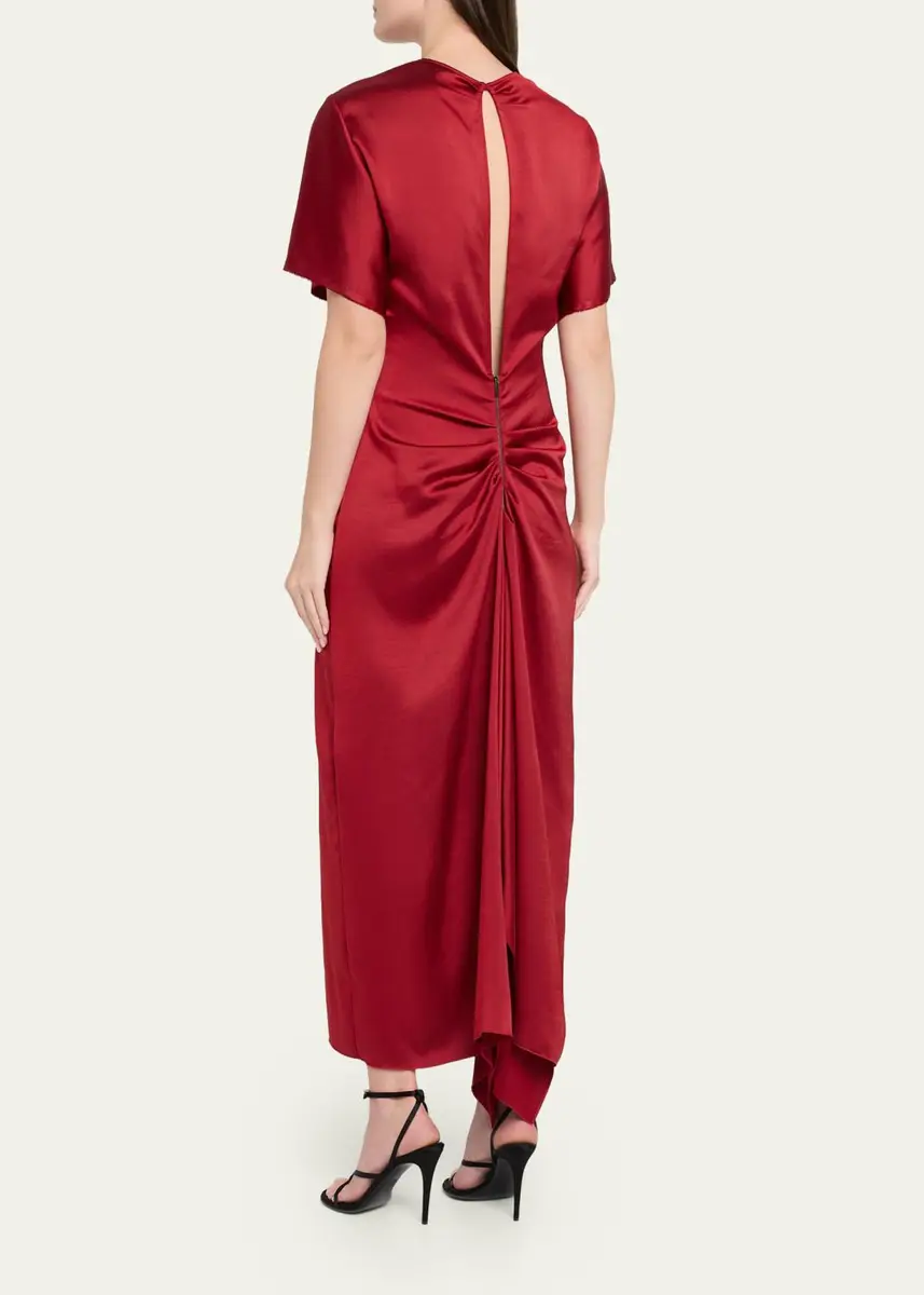 FFORME Imogen Fluid Satin Gathered Godet Midi Dress | Thumbnail 3 FFORME Imogen Fluid Satin Gathered Godet Midi Dress | Thumbnail 3