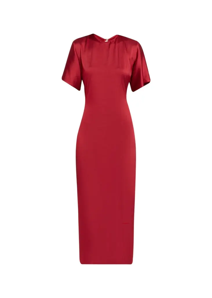 FFORME Imogen Fluid Satin Gathered Godet Midi Dress | Image 1 FFORME Imogen Fluid Satin Gathered Godet Midi Dress | Image 1