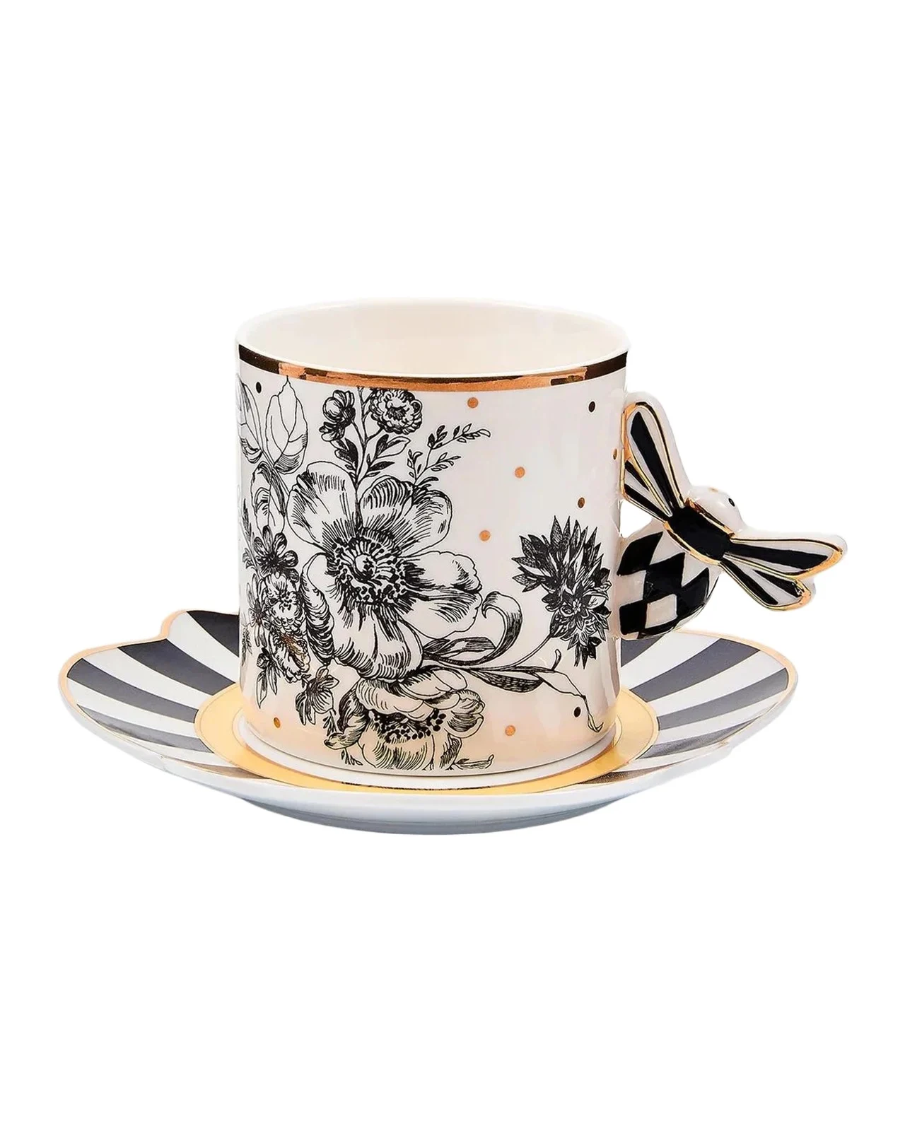 MacKenzie-Childs Bee Toile Ceramic Mug & Saucer Set