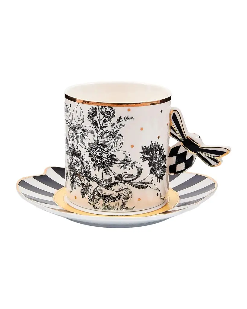 MacKenzie-Childs Bee Toile Ceramic Mug & Saucer Set