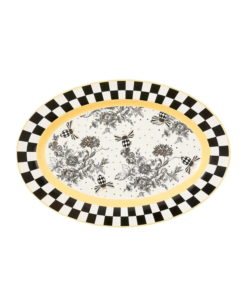 MacKenzie-Childs Bee Toile Ceramic Oval Plate