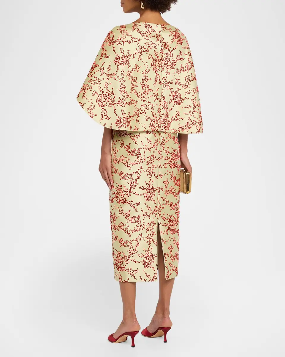 Alberta Ferretti Floral Mikado Silk Capelet Midi Dress | Thumbnail 3 Alberta Ferretti Floral Mikado Silk Capelet Midi Dress | Thumbnail 3