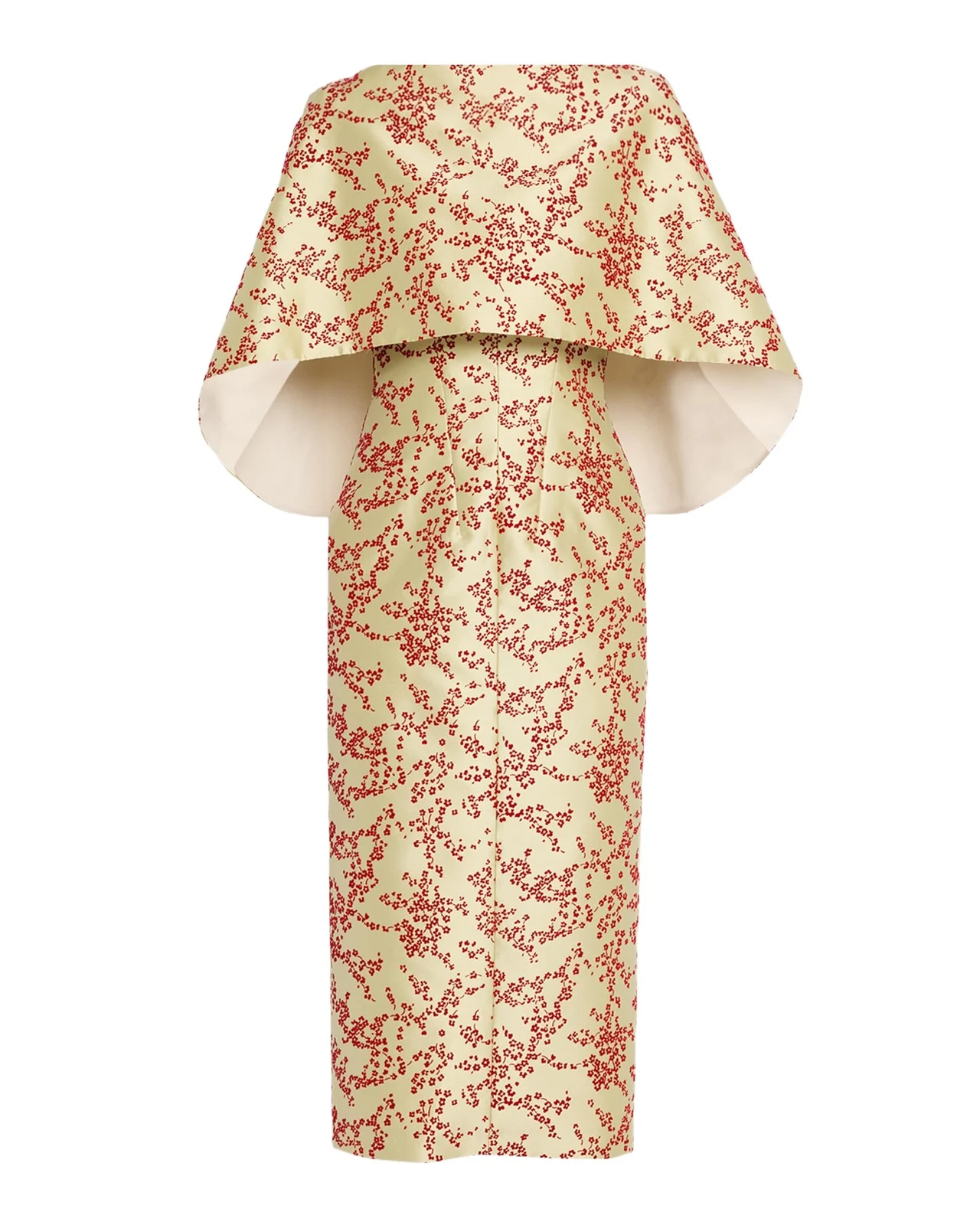 Floral Mikado Silk Capelet Midi Dress
