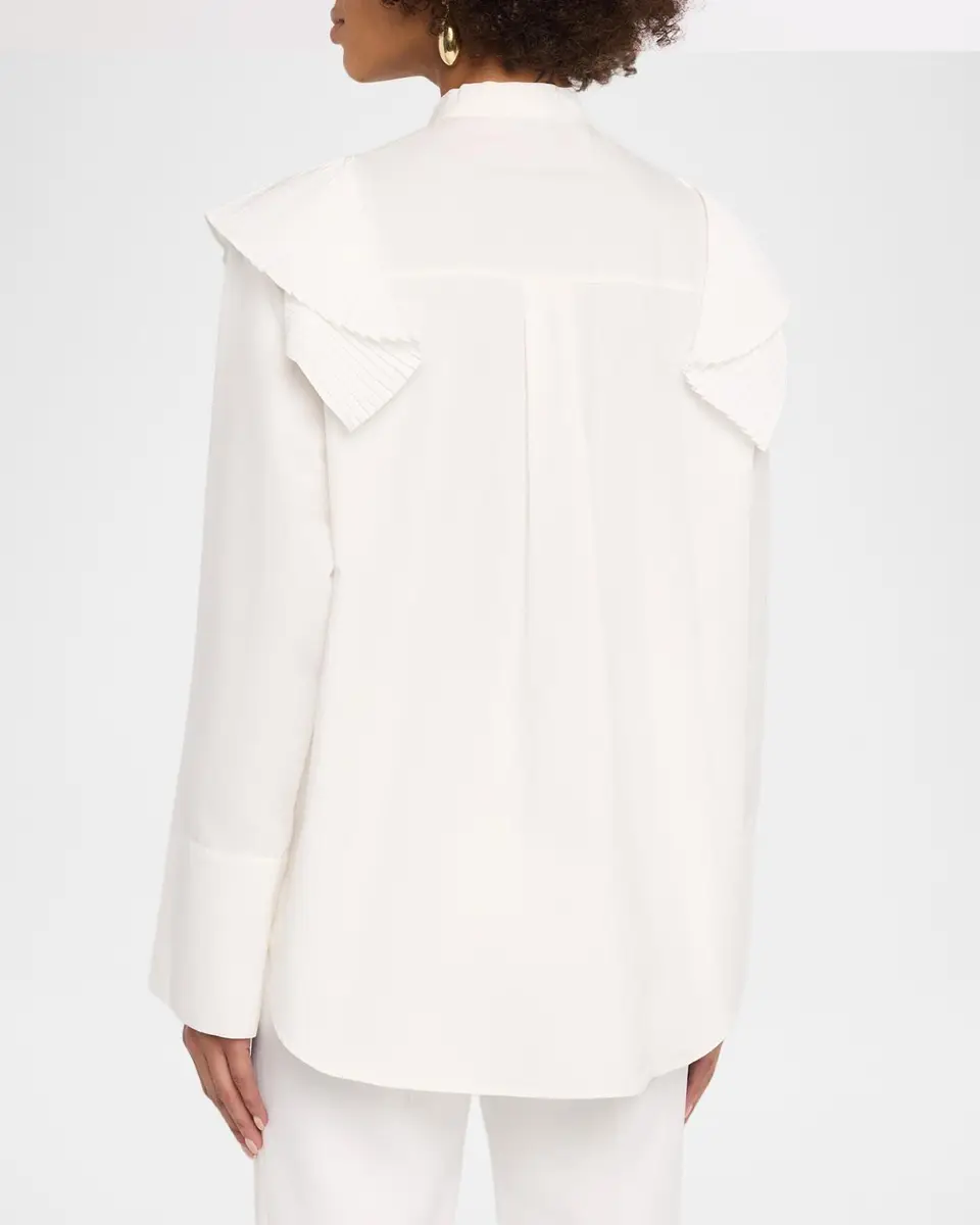 Alberta Ferretti Neck-Tie Plisse Ruffle Cotton Button-Down Blouse | Thumbnail 3 Alberta Ferretti Neck-Tie Plisse Ruffle Cotton Button-Down Blouse | Thumbnail 3