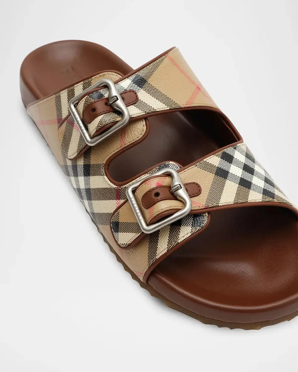Burberry Men's Urchin Check and Leather B-Buckle Sandals | Thumbnail 2 Burberry Men's Urchin Check and Leather B-Buckle Sandals | Thumbnail 2