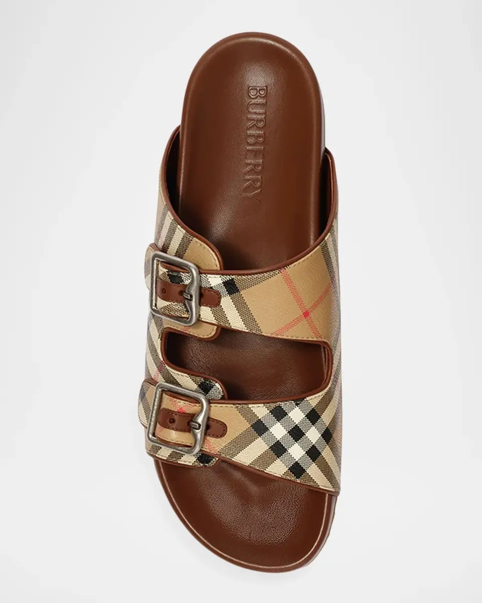 Burberry Men's Urchin Check and Leather B-Buckle Sandals | Thumbnail 3 Burberry Men's Urchin Check and Leather B-Buckle Sandals | Thumbnail 3