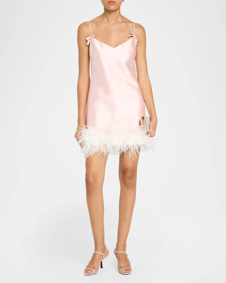 Self-Portrait Taffeta Feathered A-Line Mini Dress | Thumbnail 2 Self-Portrait Taffeta Feathered A-Line Mini Dress | Thumbnail 2