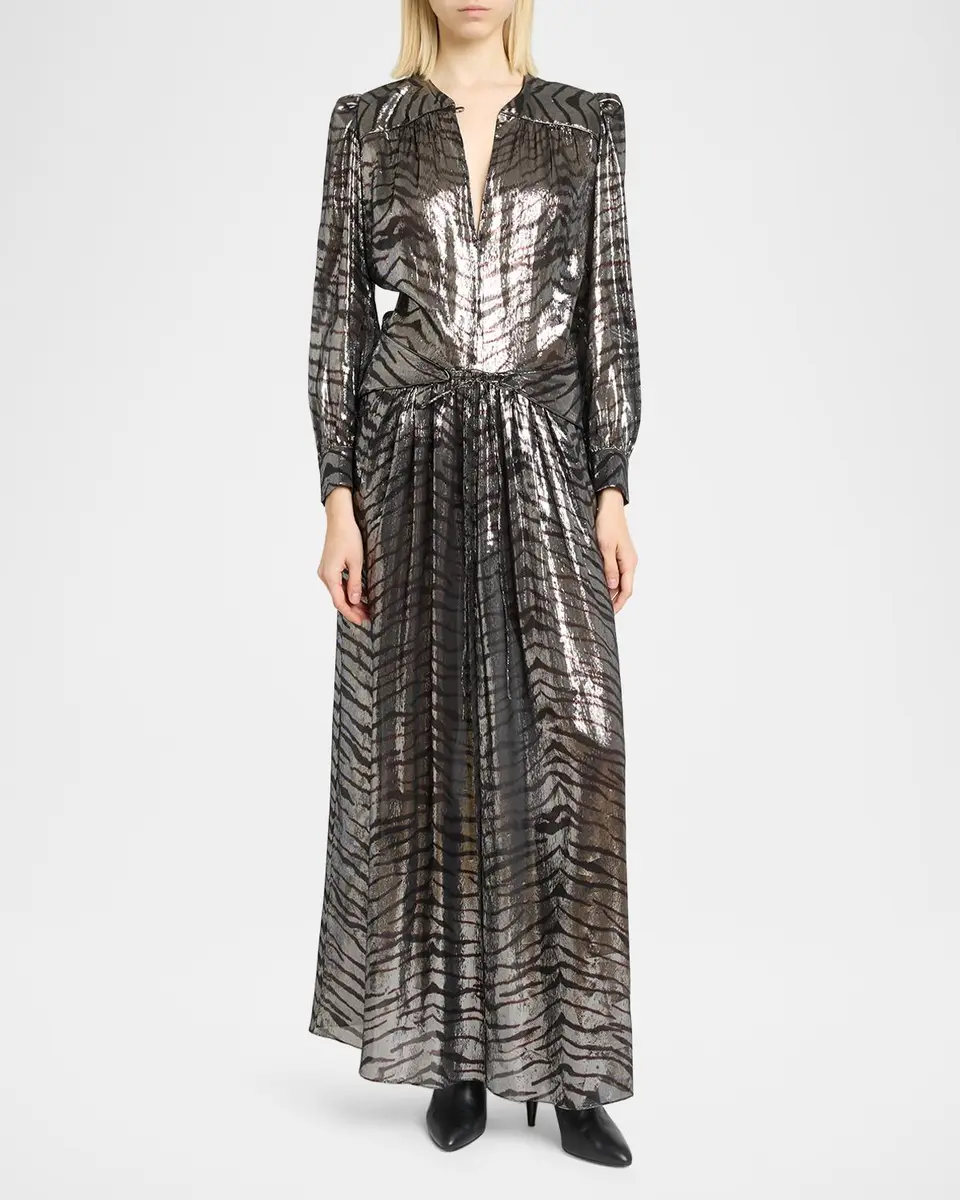 Isabel Marant Felby Metallic Tiger-Print Long-Sleeve Maxi Dress | Thumbnail 2