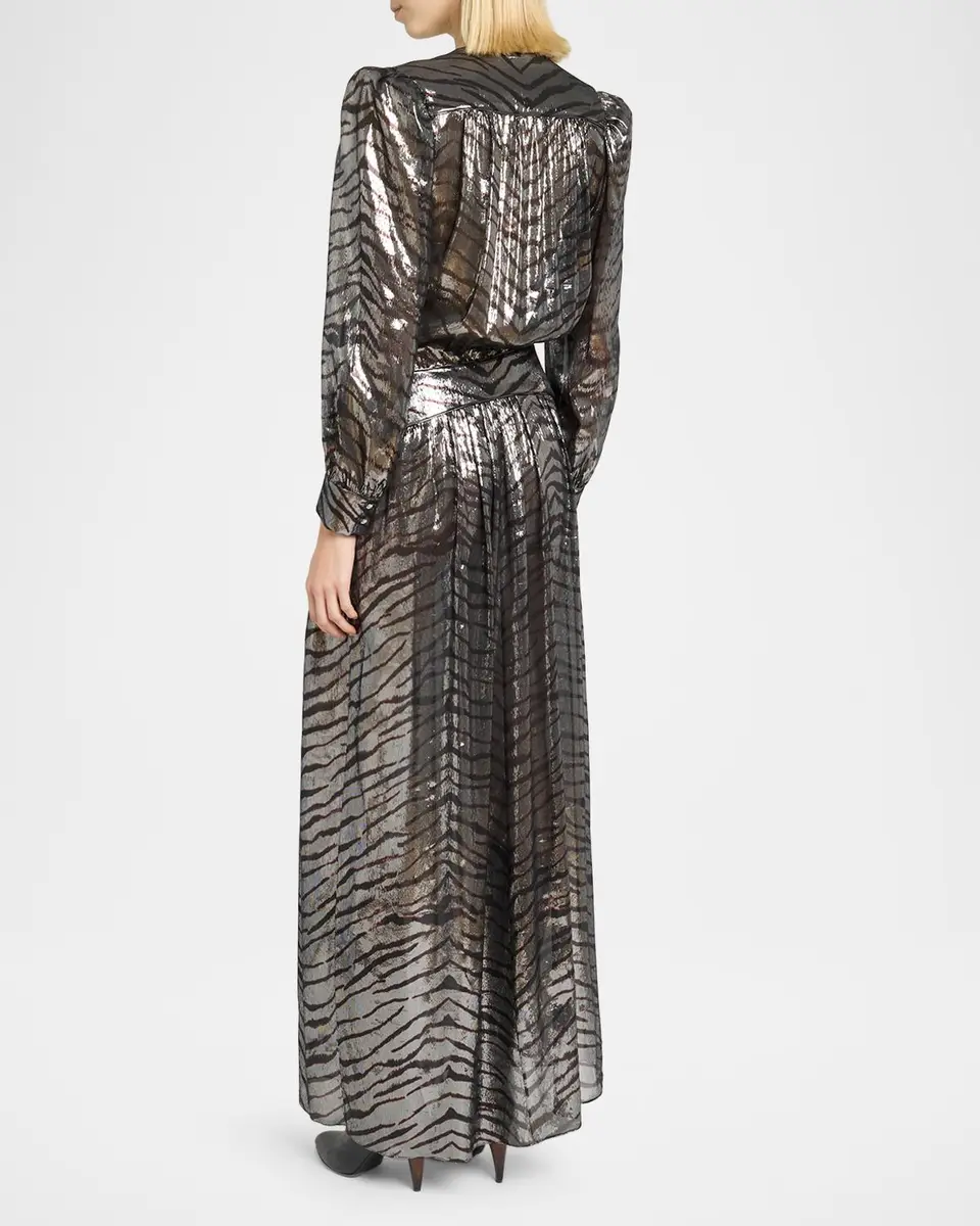 Isabel Marant Felby Metallic Tiger-Print Long-Sleeve Maxi Dress | Thumbnail 3
