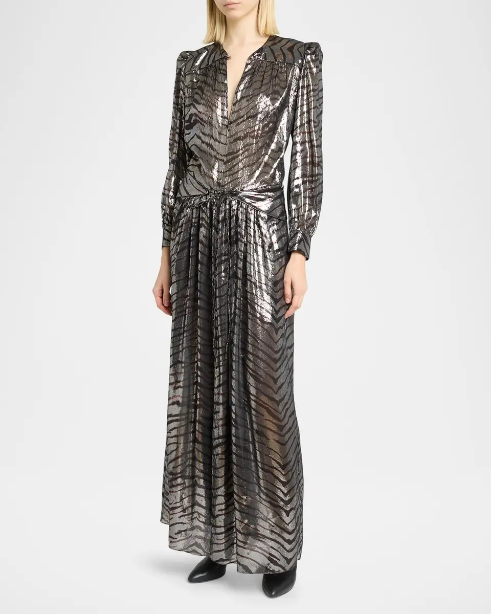 Isabel Marant Felby Metallic Tiger-Print Long-Sleeve Maxi Dress | Thumbnail 4
