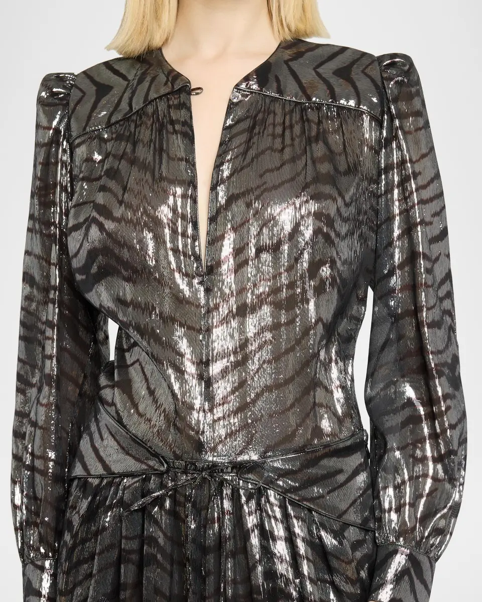 Isabel Marant Felby Metallic Tiger-Print Long-Sleeve Maxi Dress | Thumbnail 5