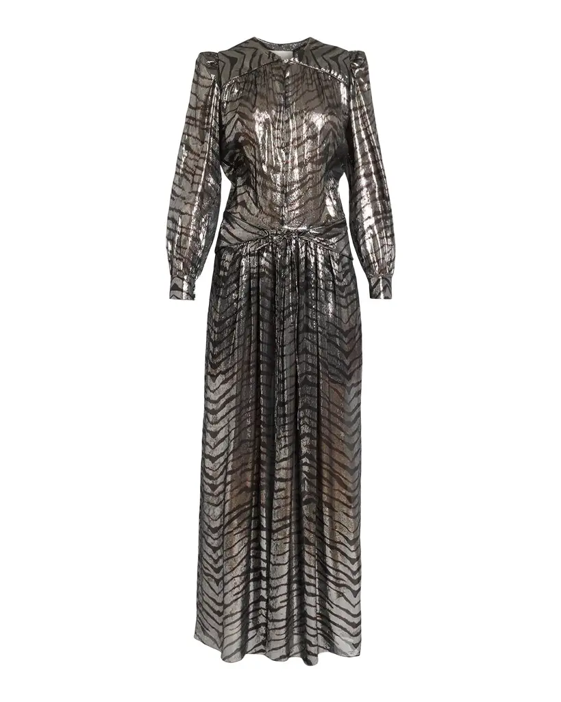 Isabel Marant Felby Metallic Tiger-Print Long-Sleeve Maxi Dress | Image 1 Isabel Marant Felby Metallic Tiger-Print Long-Sleeve Maxi Dress | Image 1
