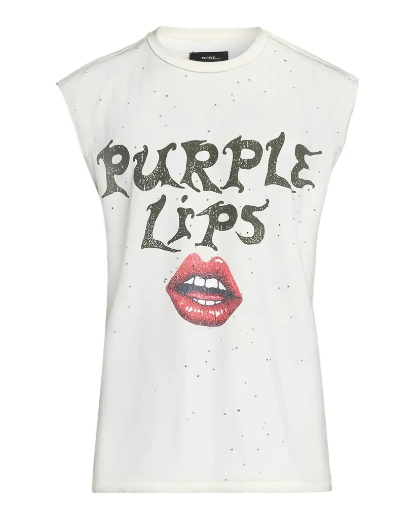 PURPLE Men's Textured Jersey Lips Graphic Sleeveless T-Shirt