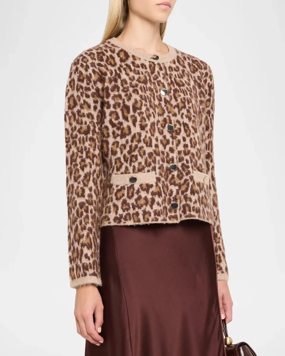 Sablyn Char Leopard Shrunken Cashmere Cardigan | Thumbnail 4
