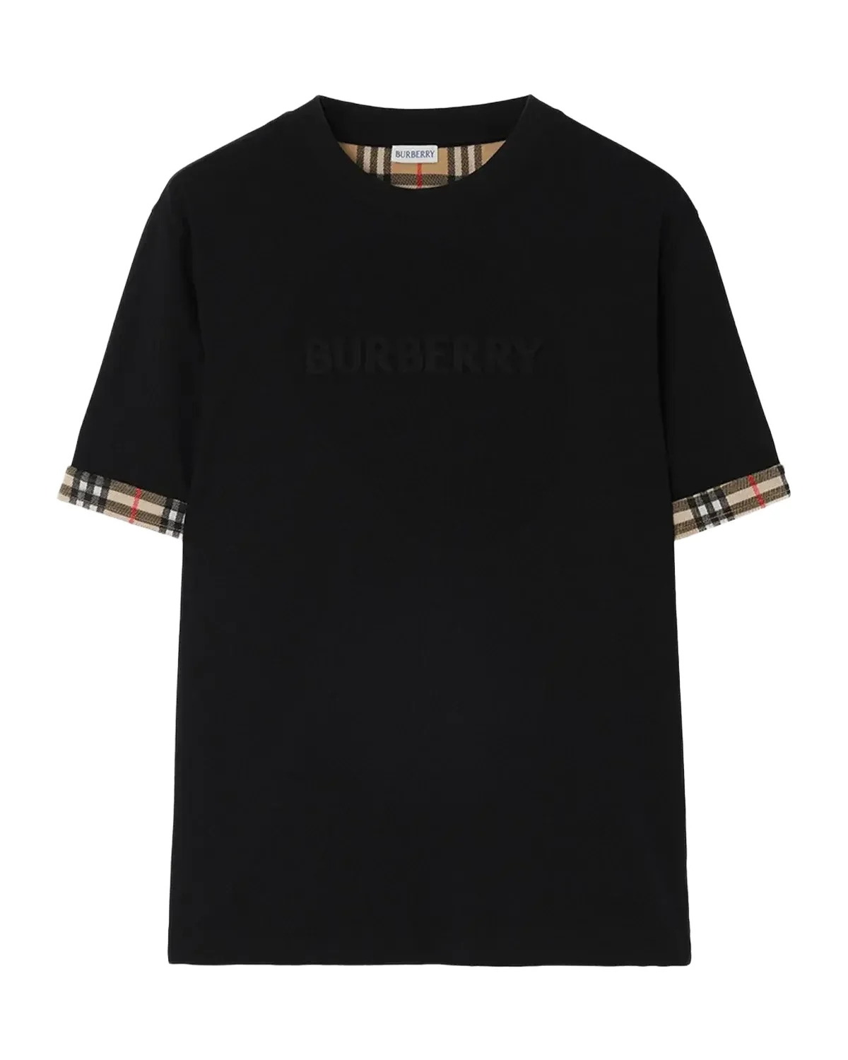 Burberry Ryan Check-Cuff Cotton Crewneck T-Shirt