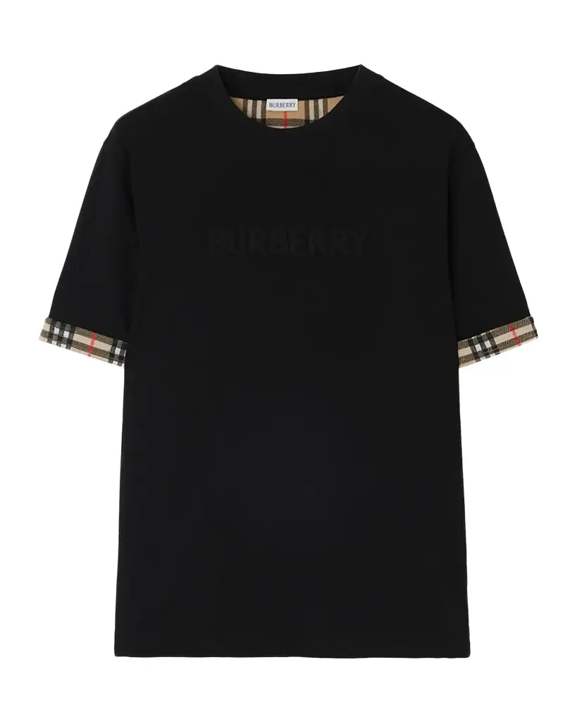 Burberry Ryan Check-Cuff Cotton Crewneck T-Shirt | Image 1 Burberry Ryan Check-Cuff Cotton Crewneck T-Shirt | Image 1