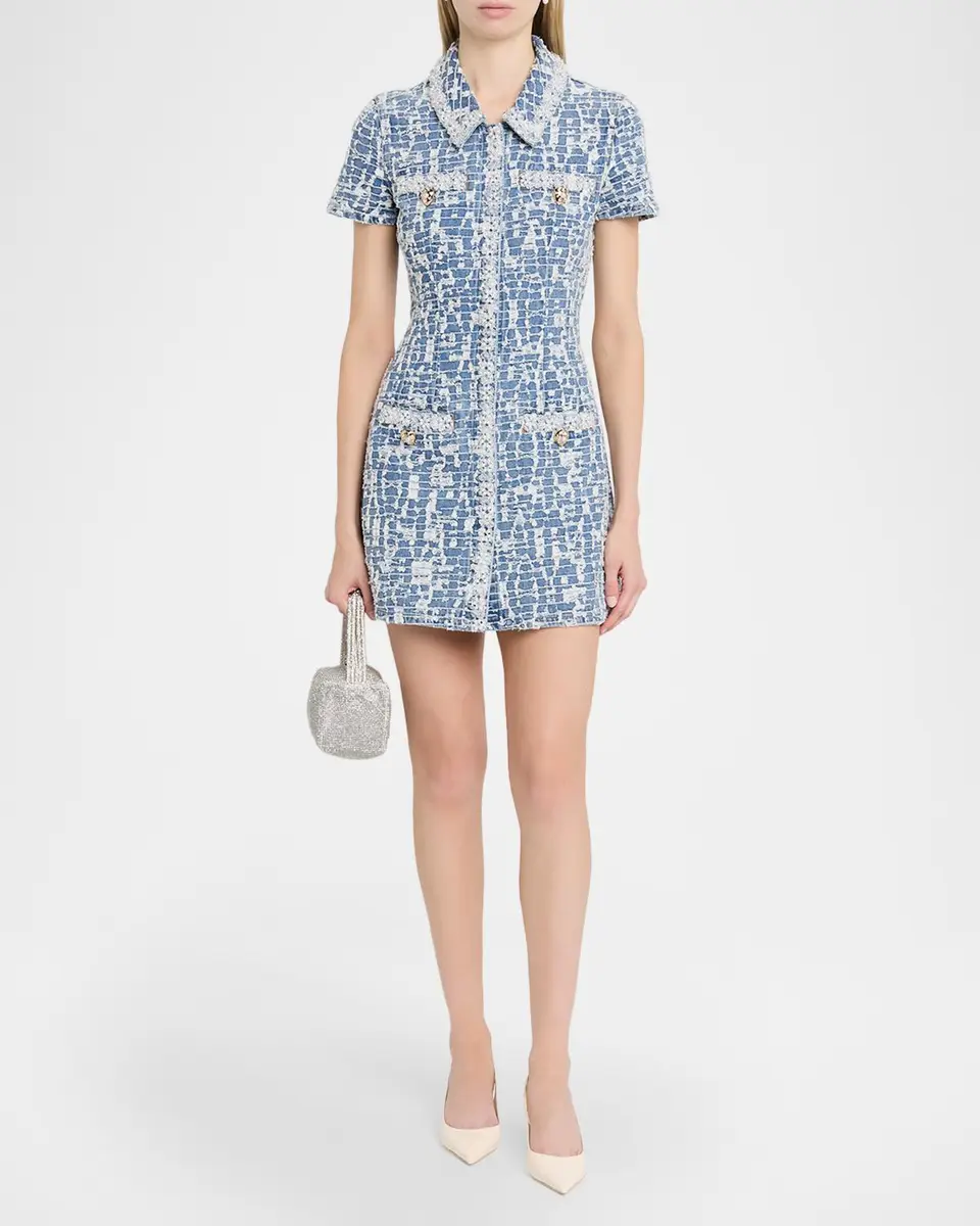 Self-Portrait Textured Denim Mini Shirtdress | Thumbnail 2 Self-Portrait Textured Denim Mini Shirtdress | Thumbnail 2