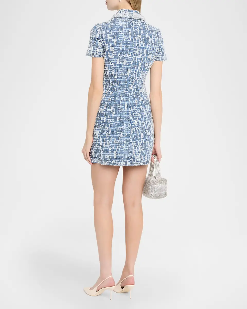Self-Portrait Textured Denim Mini Shirtdress | Thumbnail 3 Self-Portrait Textured Denim Mini Shirtdress | Thumbnail 3
