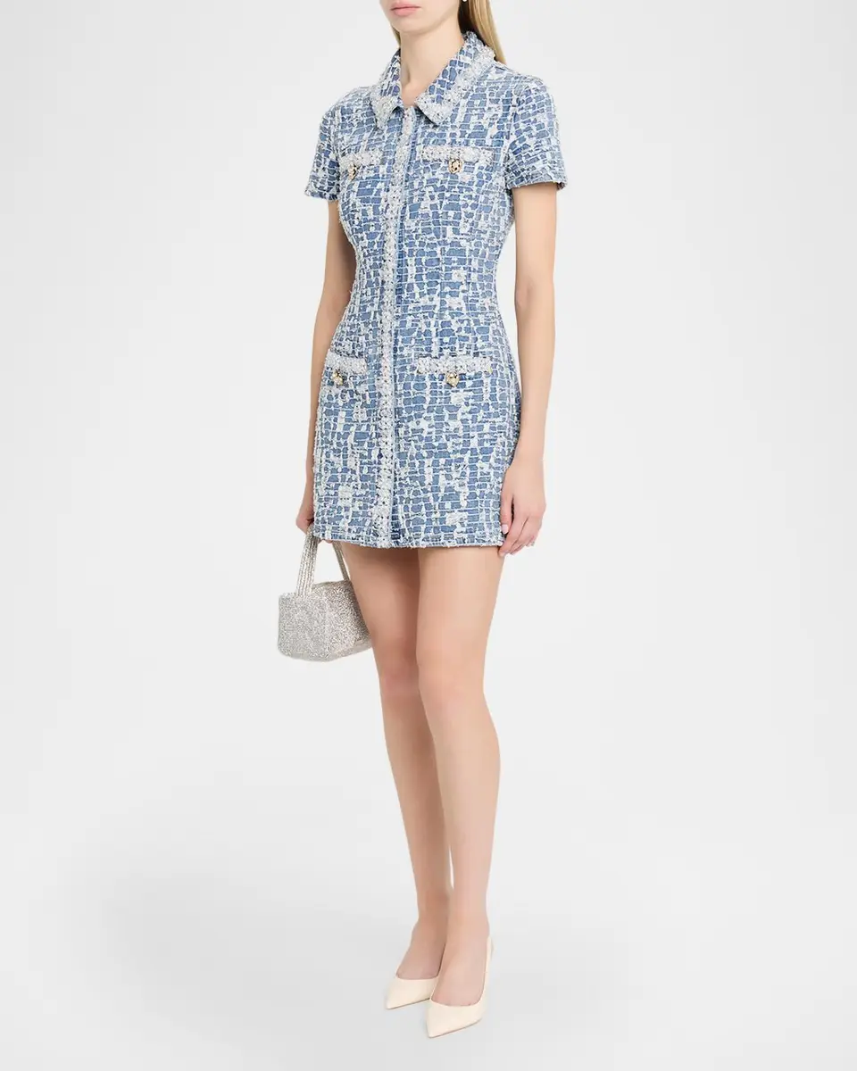 Self-Portrait Textured Denim Mini Shirtdress | Thumbnail 4 Self-Portrait Textured Denim Mini Shirtdress | Thumbnail 4