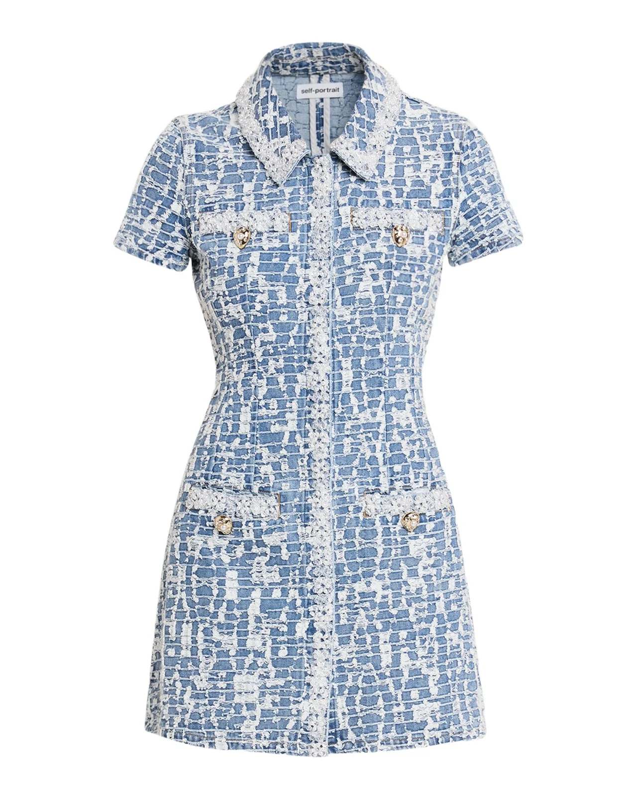 Self-Portrait Textured Denim Mini Shirtdress