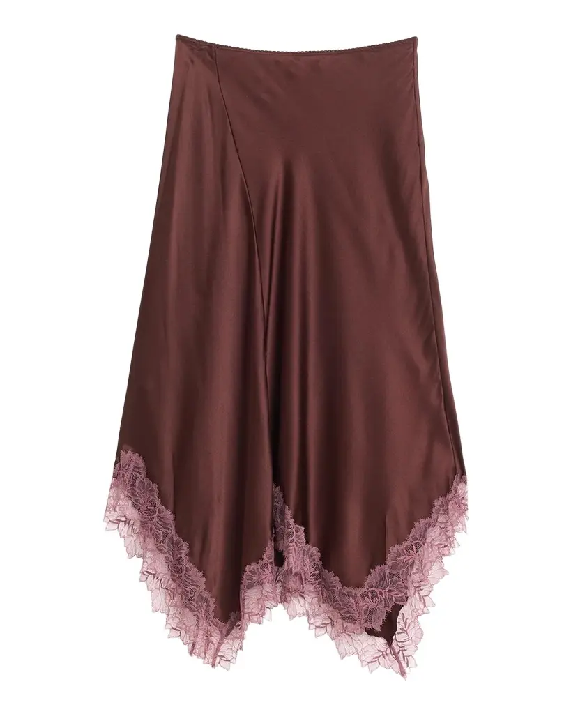 Sablyn Keri Asymmetric Lace-Trim Midi Skirt | Image 1 Sablyn Keri Asymmetric Lace-Trim Midi Skirt | Image 1