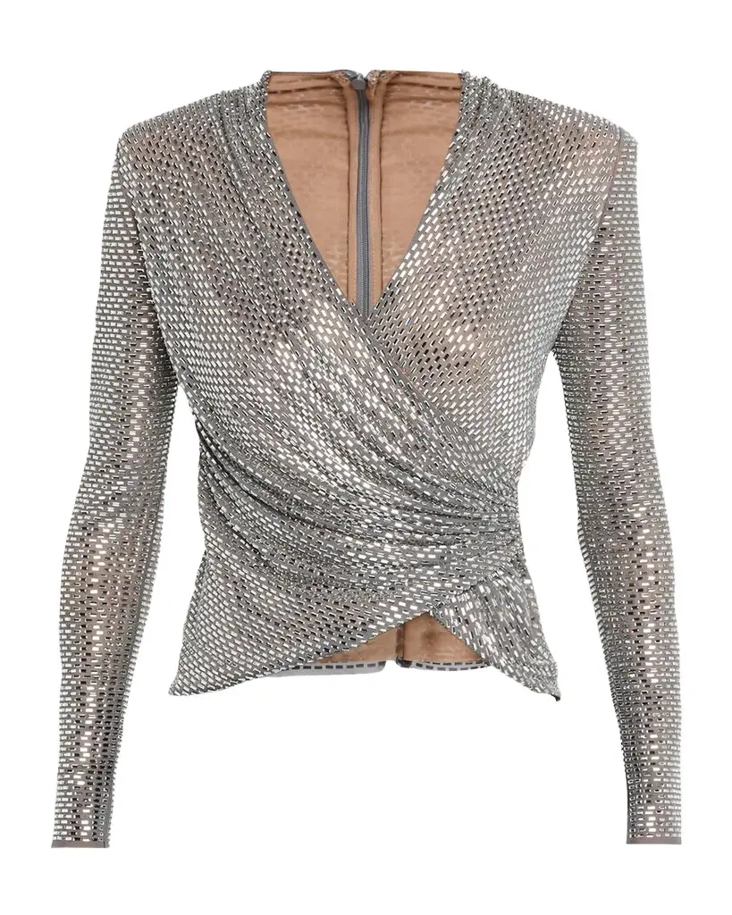 Self-Portrait Rhinestone Wrap Top | Image 1 Self-Portrait Rhinestone Wrap Top | Image 1