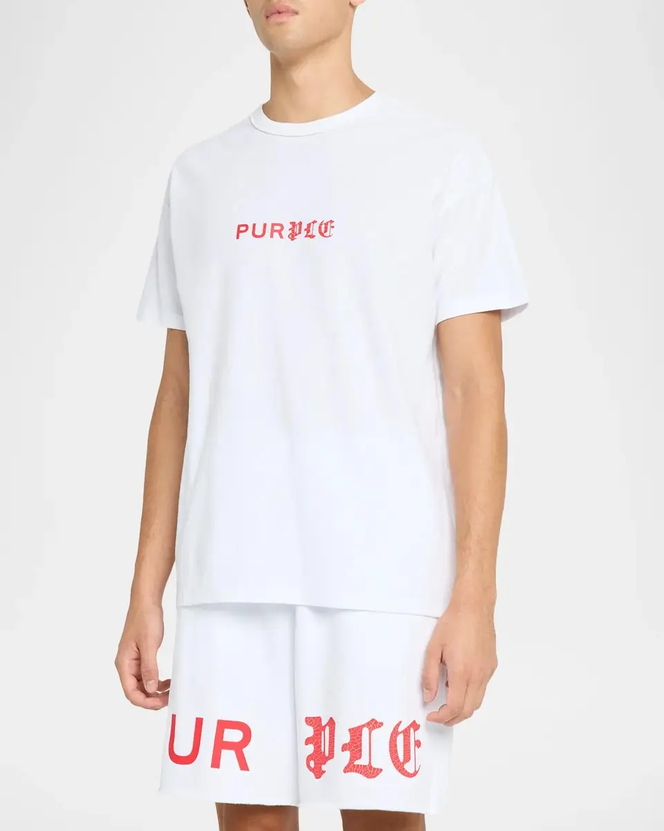 PURPLE Men's Textured Jersey Dual-Font Logo T-Shirt | Thumbnail 4 PURPLE Men's Textured Jersey Dual-Font Logo T-Shirt | Thumbnail 4