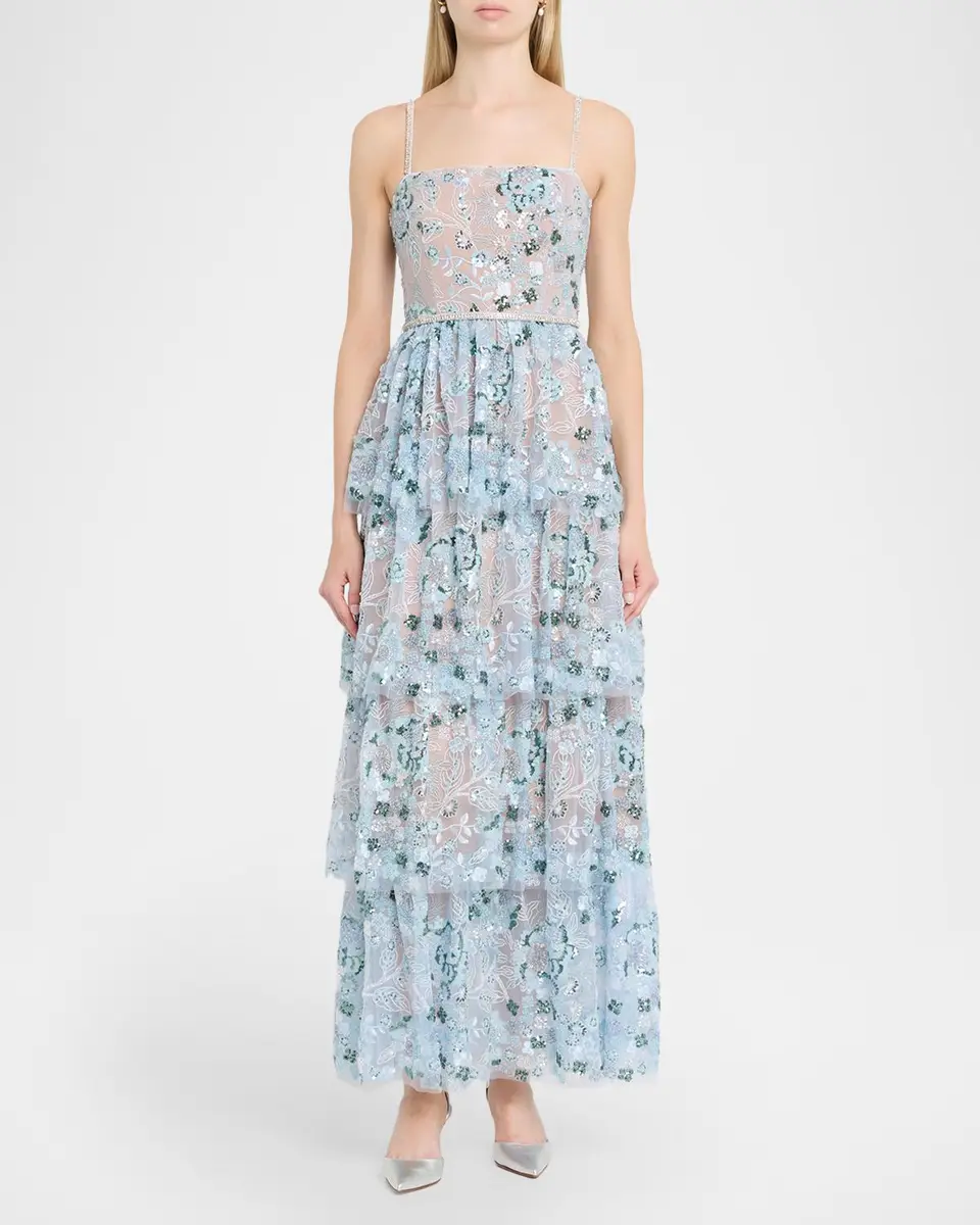 Self-Portrait Sequin Embellished Tiered Midi Dress | Thumbnail 2 Self-Portrait Sequin Embellished Tiered Midi Dress | Thumbnail 2