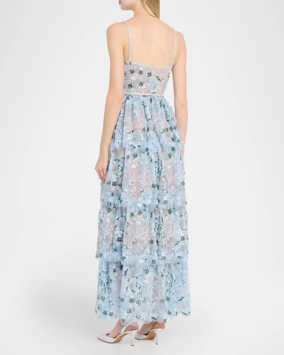 Self-Portrait Sequin Embellished Tiered Midi Dress | Thumbnail 3 Self-Portrait Sequin Embellished Tiered Midi Dress | Thumbnail 3