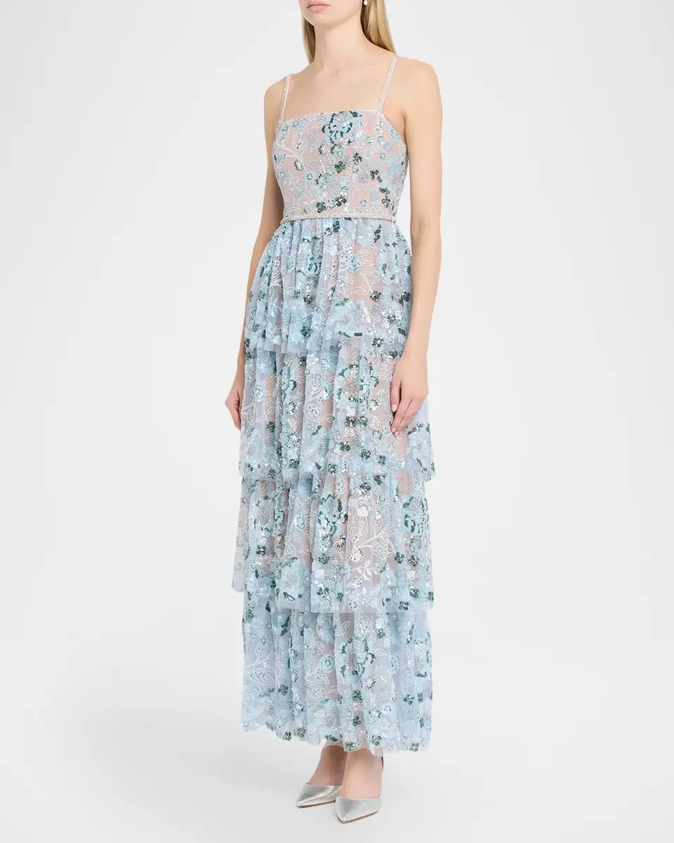 Self-Portrait Sequin Embellished Tiered Midi Dress | Thumbnail 4 Self-Portrait Sequin Embellished Tiered Midi Dress | Thumbnail 4