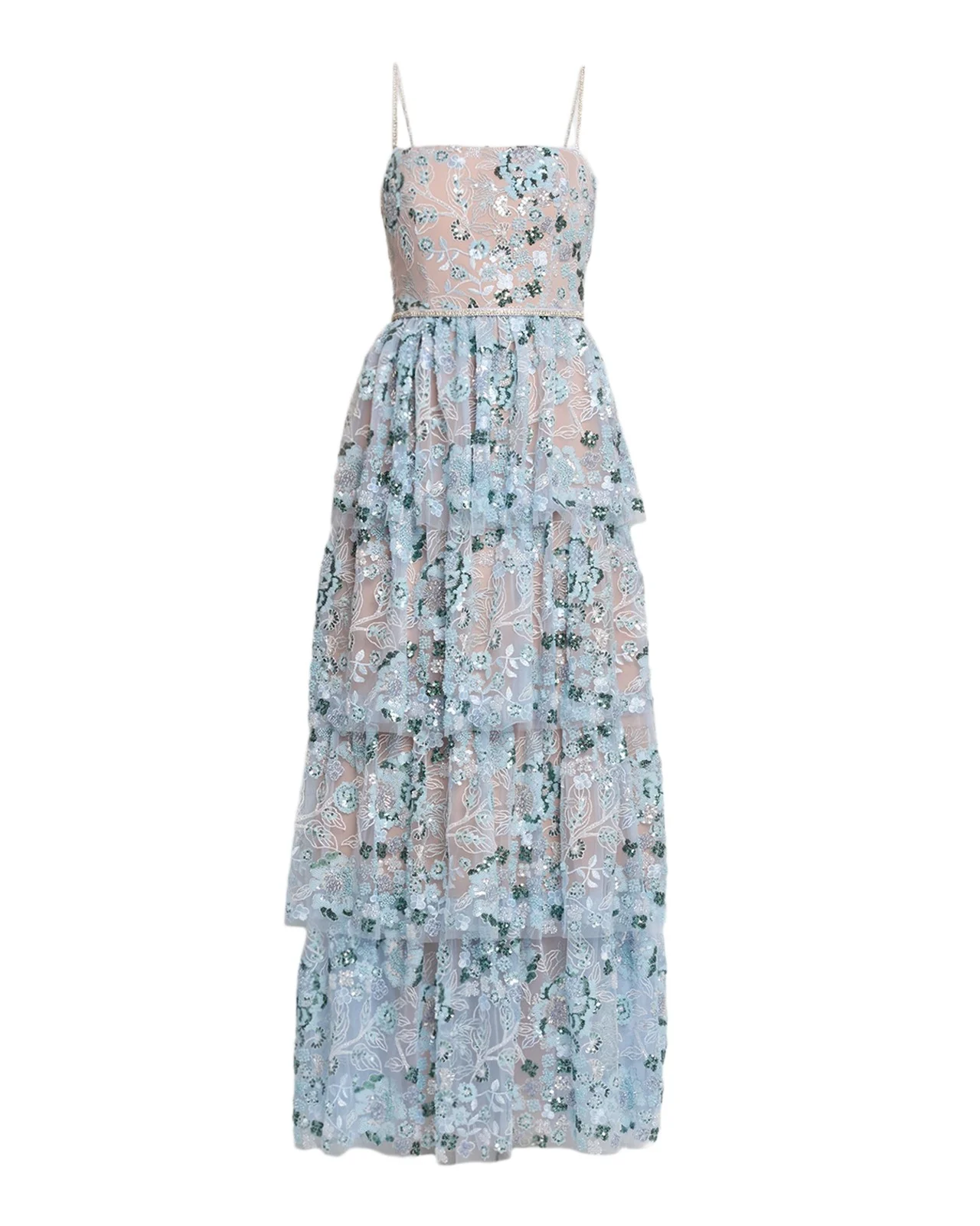 Self-Portrait Sequin Embellished Tiered Midi Dress