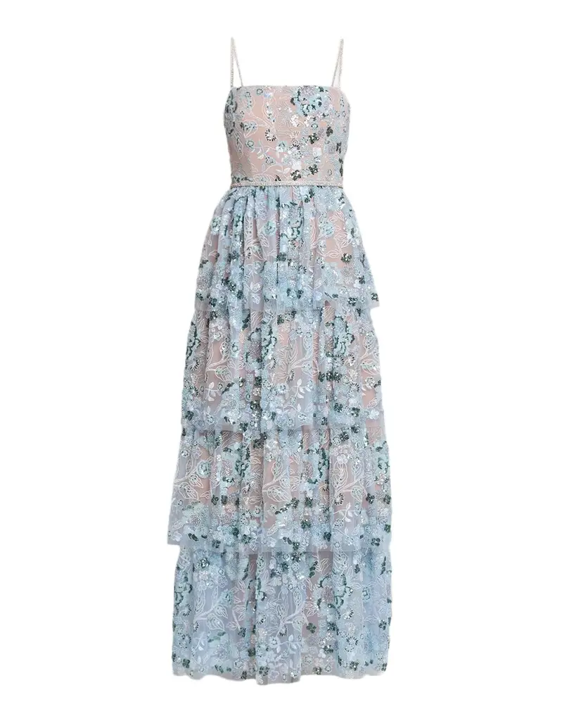 Self-Portrait Sequin Embellished Tiered Midi Dress